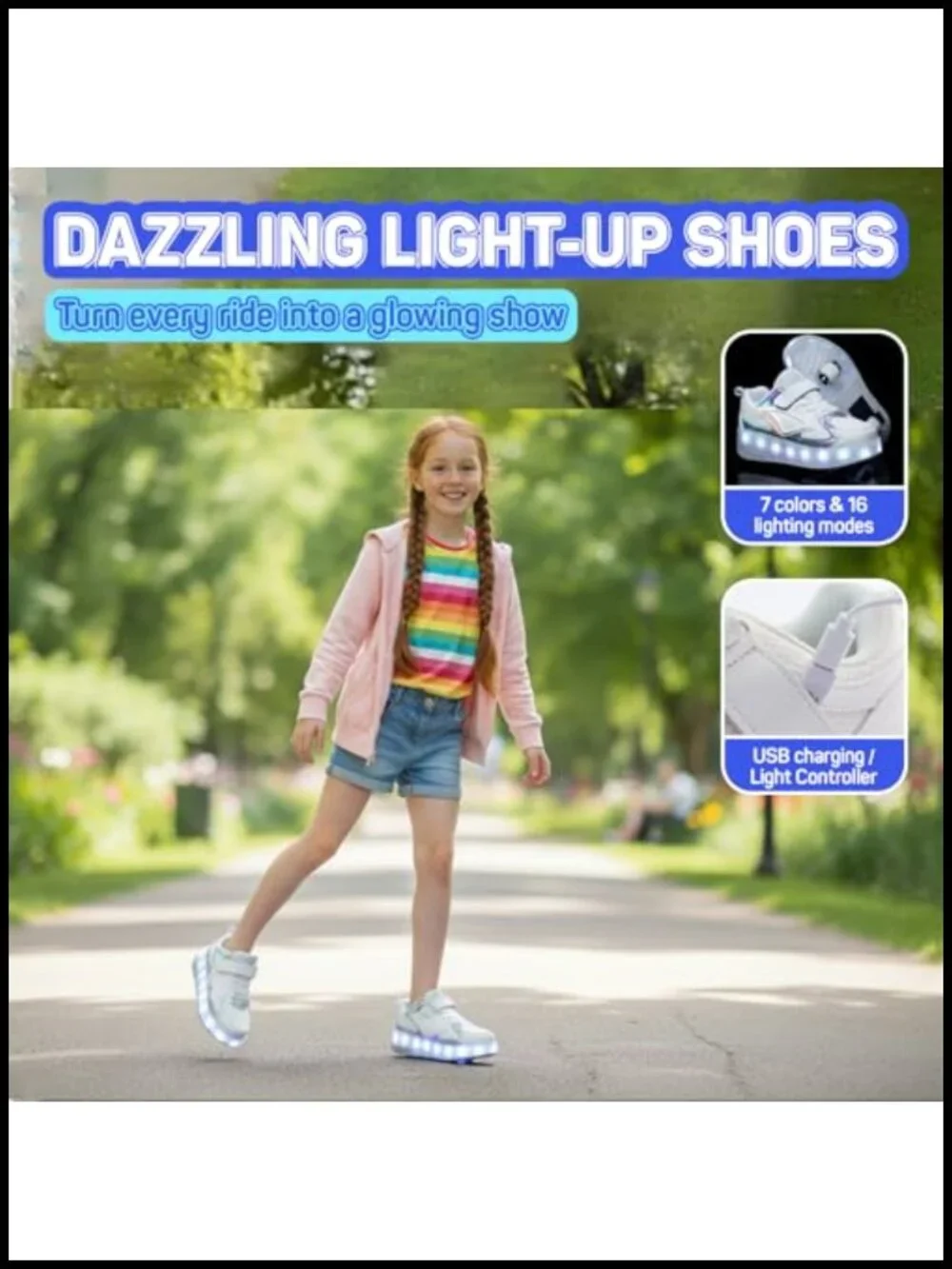 Kids Roller Skate Shoes with Wheels USB Rechargeable LED Sneakers